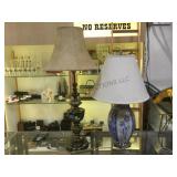 PAIR OF LAMPS, BRASS & CERAMIC BASED TABLE LAMPS