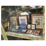 SHELF LOT OF FRAMED WALL ART