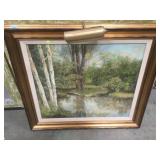 FRAMED  & MATTED OIL ON CANVAS FOREST SCENE, SIGND