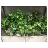 SHELF LOT OF FAUX PLANTS IN BASKETS