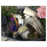 TUB OF SILK FLOWERS, KITCHEN ITEMS & MORE