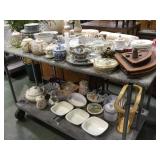 TABLE TOP AND BOTTOM VARIOUS DISHWARE AND GLASS