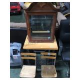 TREADLE TABLE, CURIO CABINET, & CHILDS CHAIRS