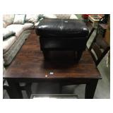 DARK WOOD TABLE ,SWING LEAF, W/BENCH & 2 CHAIRS