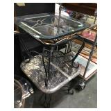 PAIR OF METAL BASED END TABLES, 1-MARBLE ,1-GLASS