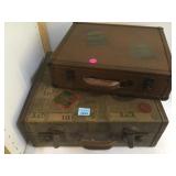 VINTAGE PAIR OF SMALL LINED SUITCASES