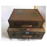 PAIR OF VINTAGE LINED SMALL SUITCASES