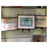 SET OF 3 VINTAGE FRAMED STOCK CERTIFICATES