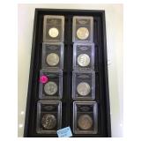 TRAY LOT OF EISENHOWER DOLLARS, 1962 FRANKLIN HALF
