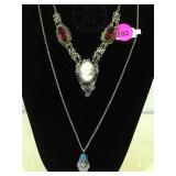 2-STERLING/TURQUOISE NECKLACE & CAMEO & GEMSTONE