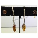 2 PAIR OF STERLING EARRINGS,1-AMBER,1-RED GEMSTONE