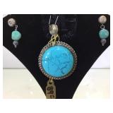 STERLING EARRINGS & PENDANT W/TURQUOISE
