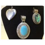 3 STERLING/TURQUOISE/ABALONE PENDANTS