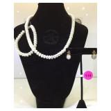 STERLING & PEARL NECKLACE,BRACELET & EARRINGS