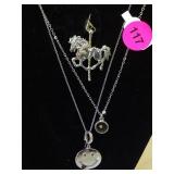2 STERLING NECKLACES , W/3 PENDANTS
