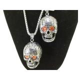 PAIR OF STAINLESS STEEL KALIFANO SKULL NECKLACES