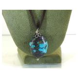 STERLING /LEATHER/TURQUOISE NECKLACE