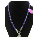 VINTAGE STERLING/BLUE MOONSTONE & HEART NECKLACE