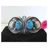 STERLING/TURQUOISE NAVAJO OWL-FACE CUFF BRACELET