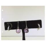 2 PAIRS OF STERLING EARRINGS, 2=PURPLE GEMSTONES