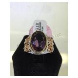 STERLING RING W/ 3-TONE AMETHYST, SIZE 9.25