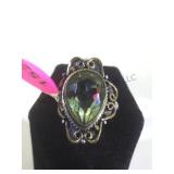 STERLING RING/3-TONE GREEN AMETHYST, SIZE 5.75