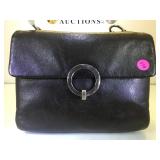 'LORD & TAYLOR'BLACK LEATHER TWIST LOCK BAG