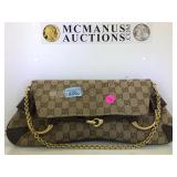 GUCCI  CANVAS & LEATHER SHOULDER BAG