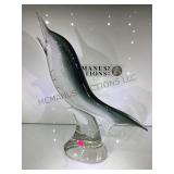LARGE ART GLASS DOLPHIN ON WAVE, 18'TALL