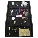 TRAY LOT MOSTLY STERLING EARRINGS, PENDANTS & MORE