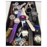 TRAY LOT OF WATCHES, HELLO KITTY, TIMEX & MORE