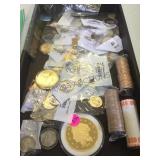 TRAY OF COINAGE, NICKELS, QUARTERS, & MORE