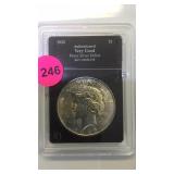 1923 SILVER PEACE DOLLAR, CASED