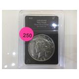 1925 SILVER PEACE DOLLAR, CASED