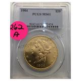1904 PCGS MS61 $20 GOLD DOUBLE EAGLE