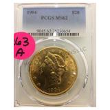 1904 PCGS MS62 $20 GOLD DOUBLE EAGLE