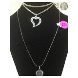 2 STERLING NECKLACES W/ HEART PENDANTS