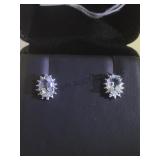 STERLING EARRINGS W/AQUAMARINE & DIAMONDS