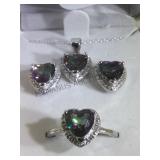 STERLING & MYSTIC TOPAZ  EARRINGS, RING & NECKLACE