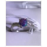 STERLING RING W/BLACK OPAL & WHITE SAPPHIRE