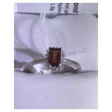 STERLING RING W/GARNET & DIAMONDS SIZE 7