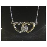 10K GOLD NECKLACE W/DOUBLE HEART PENDANT