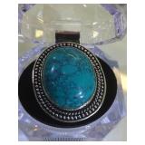 STERLING RING W/17CT TURQUOISE, SIZE 9