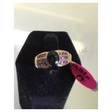 14K GOLD RING W/ GREEN & PINK GEMSTONES, SIZE 8