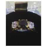 STERLING RING W/ BLACK& WHITE SAPPHIRES, SIZE 7