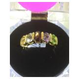 STERLING RING W/MULTI-COLORED GEMSTONES, SIZE 7