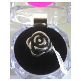 STERLING ROSE RING W/BLACK SAPPHIRE, SIZE 8
