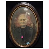 ANTIQUE CONVEX-GLASS FRAME WITH WOMAN PHOTO