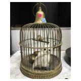 BRASS BIRD CAGE WITH FAUX BIRDS