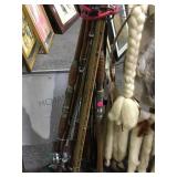 LOT OF VINTAGE FISHING POLES WITH ONE REEL